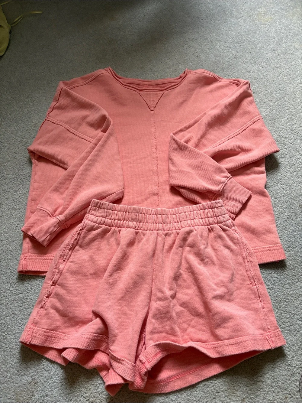 aerie Coral Pink Sweatshirt and Shorts Set